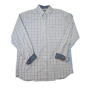 Stetson Blue Plaid Western Button Long Sleeve Flip Cuff Shirt Mens XL